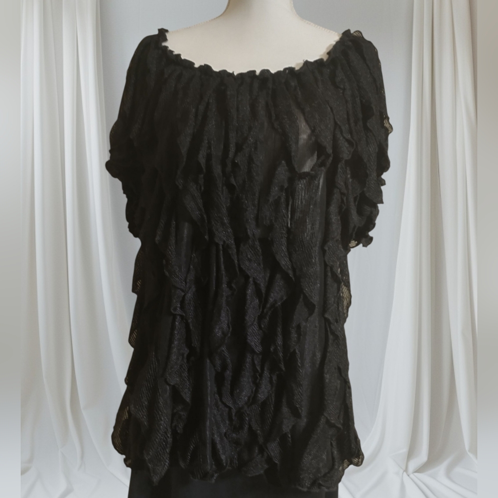Once Again Black Ruffled Top